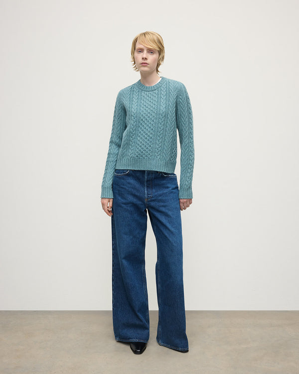 johnstons of elgin Aran Cable Green Cashmere Jumper