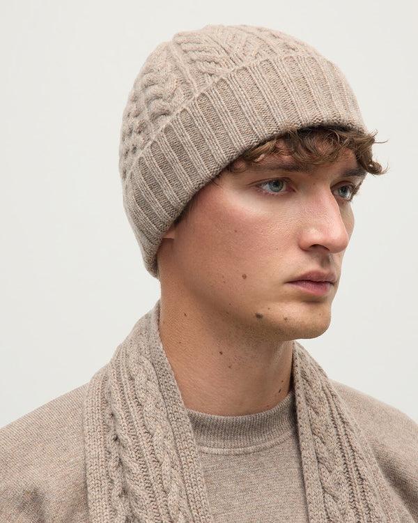 Johnstons Of Elgin Aran Cable Light Brown Cashmere Beanie