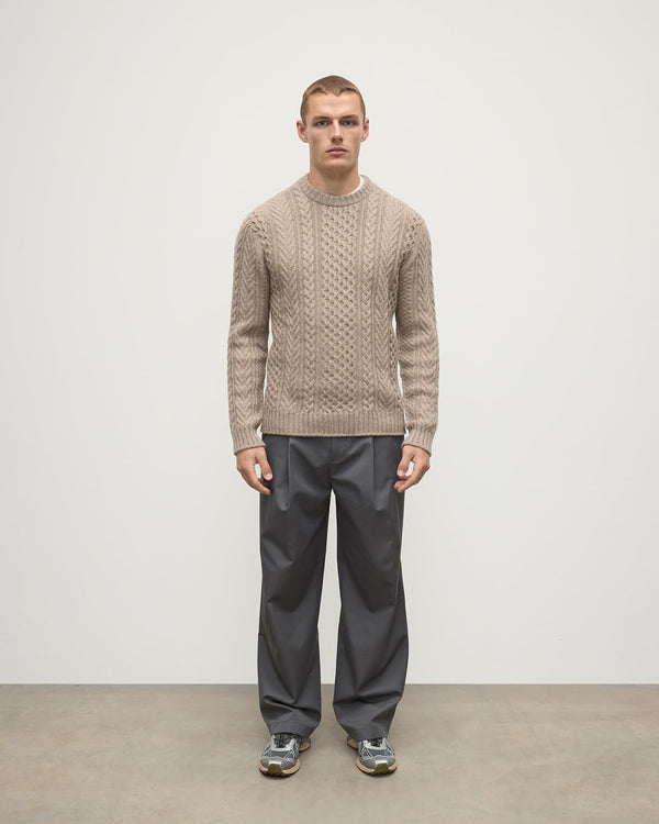 johnstons of elgin Aran Cable Light Brown Cashmere Jumper