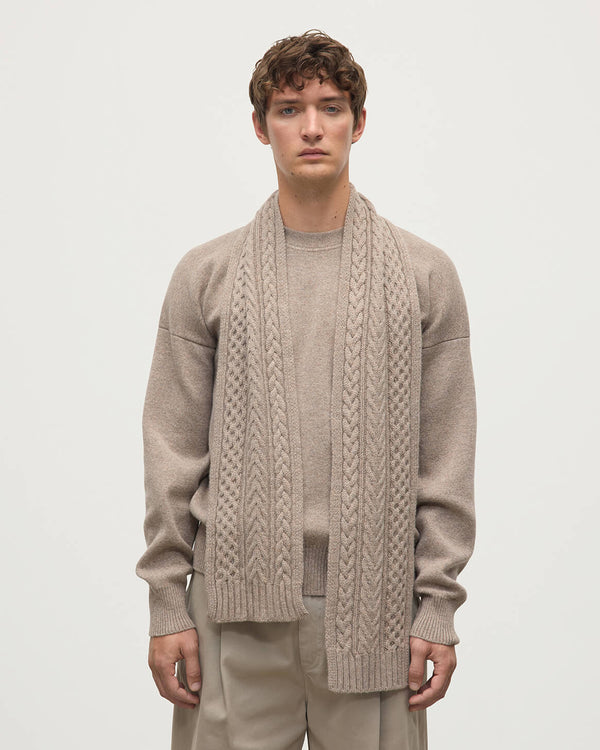 Johnstons Of Elgin Aran Cable Light Brown Cashmere Scarf