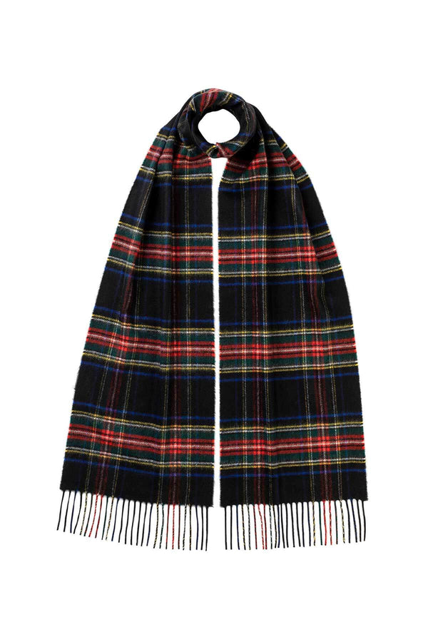 johnstons of elgin Black Stewart Tartan Cashmere Scarf