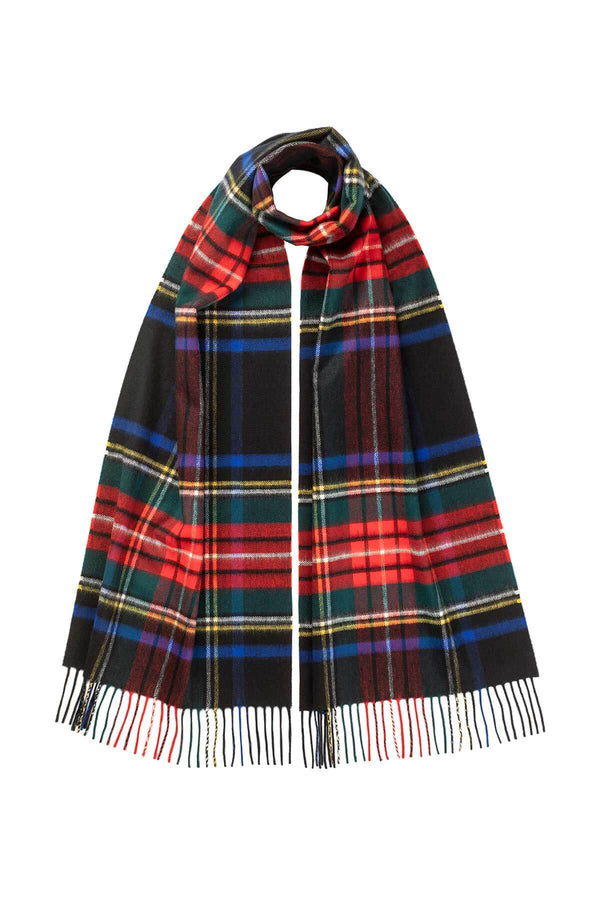johnstons of elgin Black Stewart Tartan Merino Scarf