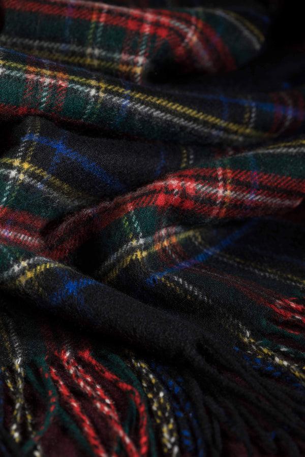 Johnstons Of Elgin Black Stewart Tartan Wide Cashmere Scarf