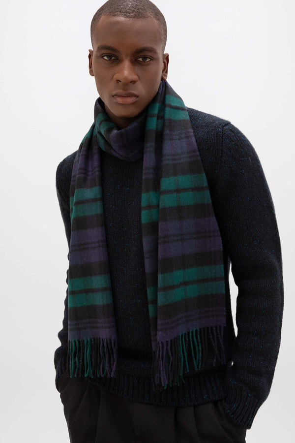 Johnstons Of Elgin Black Watch Tartan Wide Cashmere Scarf