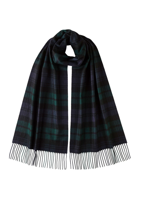 johnstons of elgin Black Watch Tartan Wide Cashmere Scarf