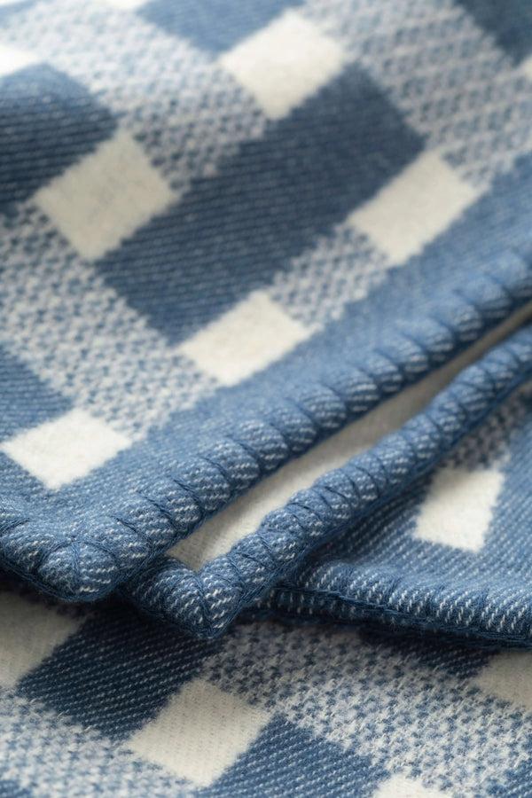 Johnstons Of Elgin Blanket Stitched Basketweave Blue Throw