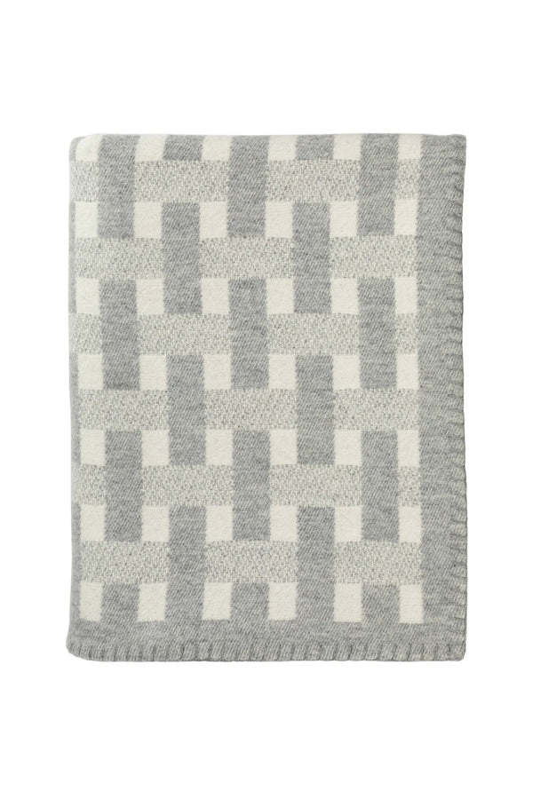 Johnstons Of Elgin Blanket Stitched Basketweave Light Grey Throw