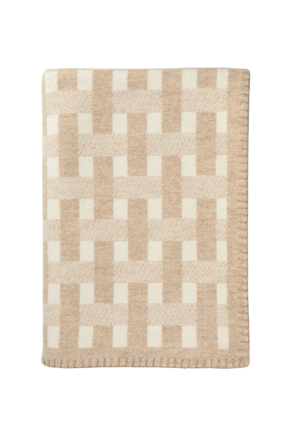 Johnstons Of Elgin Blanket Stitched Basketweave Natural Throw