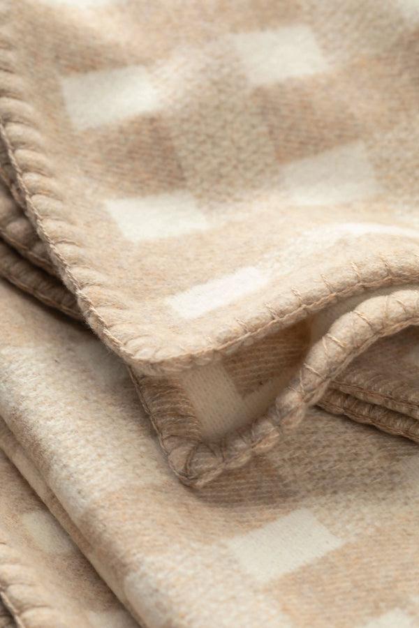 Johnstons Of Elgin Blanket Stitched Basketweave Natural Throw