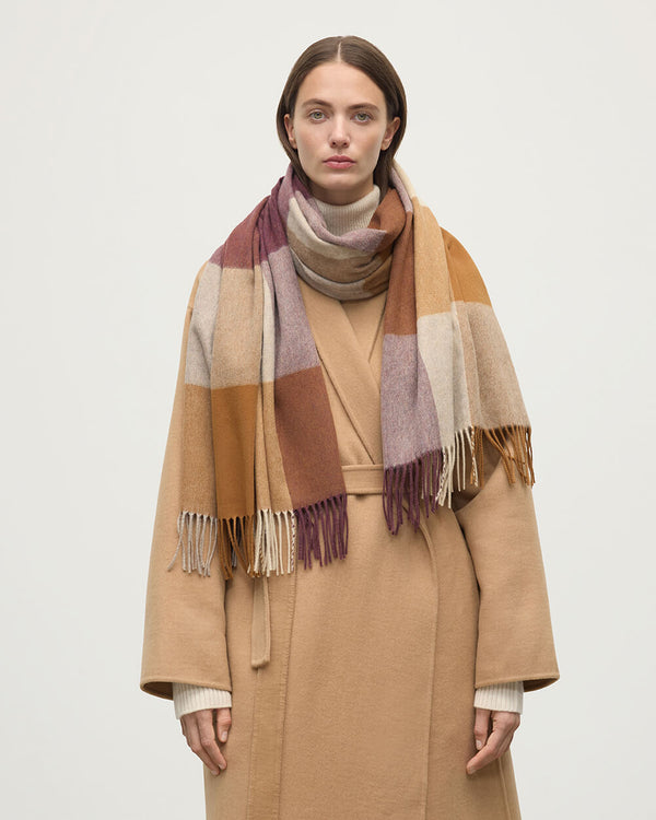 Johnstons Of Elgin Block Check Brown Cashmere Stole