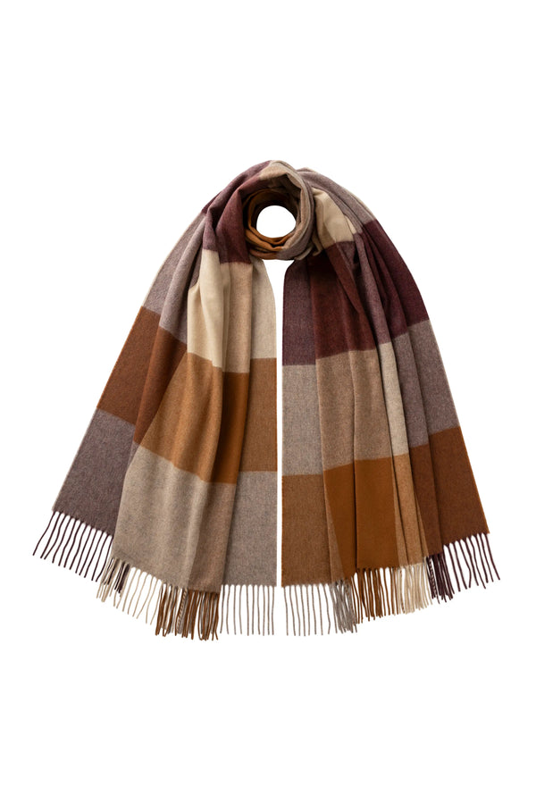 johnstons of elgin Block Check Brown Cashmere Stole
