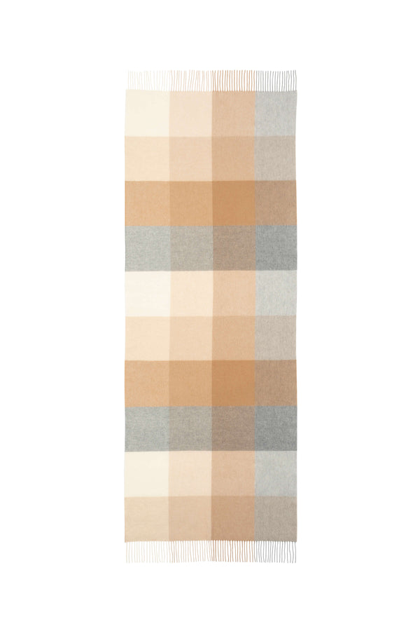 Johnstons Of Elgin Block Check Camel Cashmere Stole
