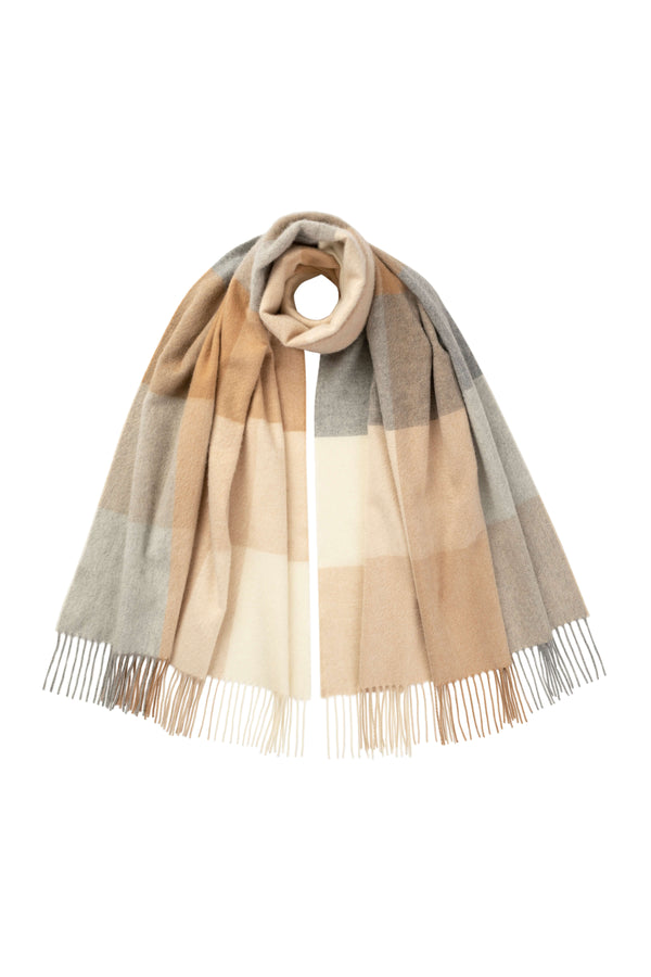johnstons of elgin Block Check Camel Cashmere Stole