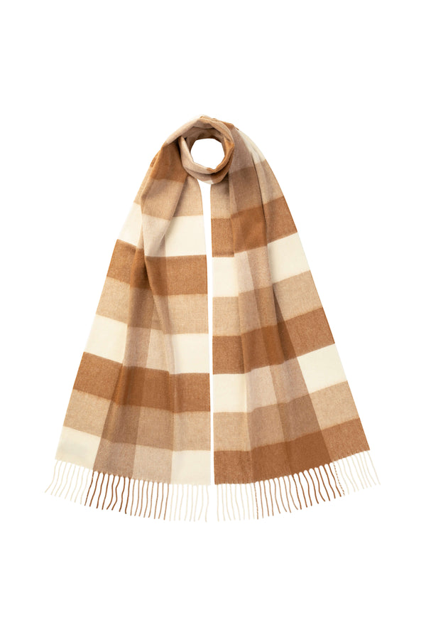 johnstons of elgin Block Check Cashmere & Vicuña Scarf