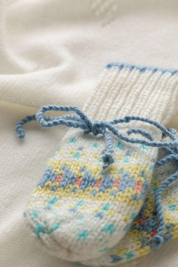 Johnstons Of Elgin Blue Cashmere Fairisle Baby Mittens