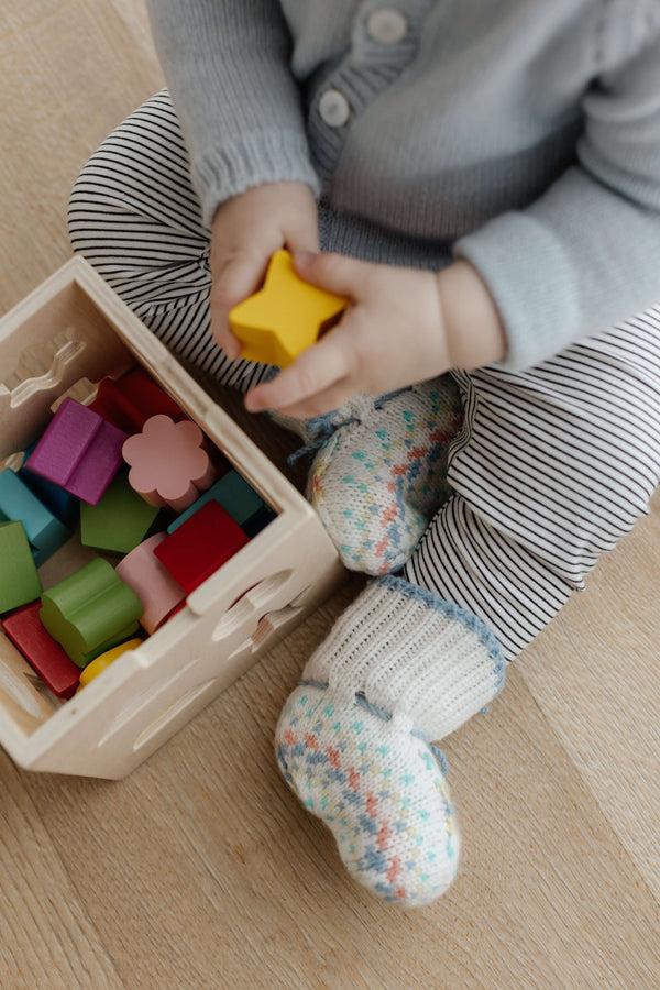 Johnstons Of Elgin Blue Fairisle Cashmere Baby Booties