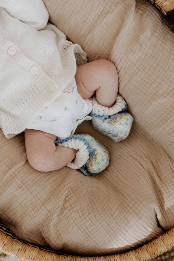 Johnstons Of Elgin Blue Fairisle Cashmere Baby Booties