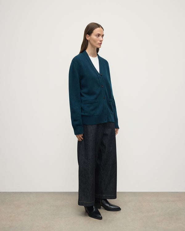 Johnstons Of Elgin Boyfriend-Fit Dark Green Cashmere Cardigan