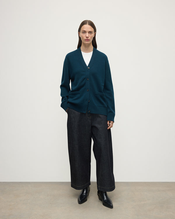 johnstons of elgin Boyfriend-Fit Dark Green Cashmere Cardigan