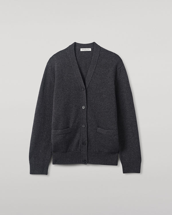 Johnstons Of Elgin Boyfriend-Fit Dark Grey Cashmere Cardigan