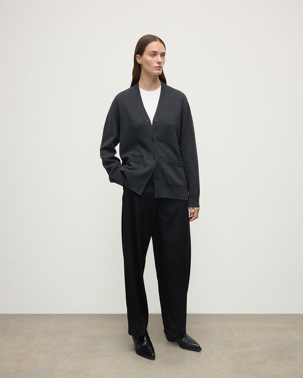 Johnstons Of Elgin Boyfriend-Fit Dark Grey Cashmere Cardigan