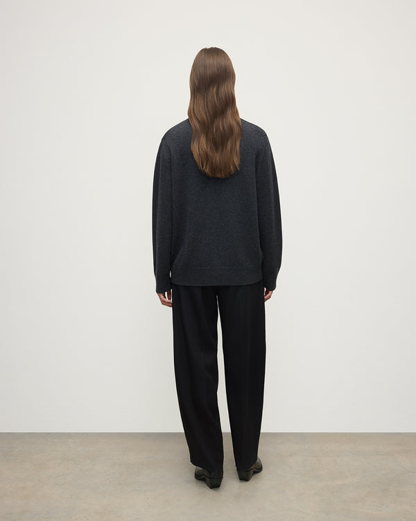 Johnstons Of Elgin Boyfriend-Fit Dark Grey Cashmere Cardigan