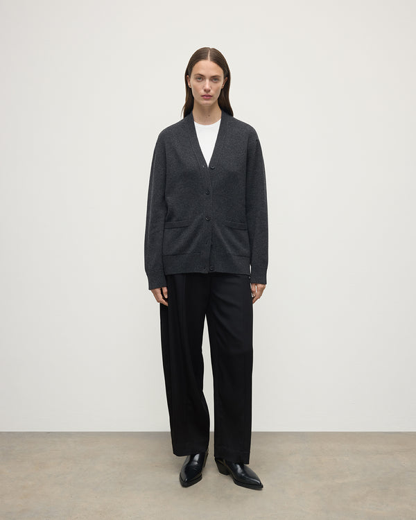 johnstons of elgin Boyfriend-Fit Dark Grey Cashmere Cardigan