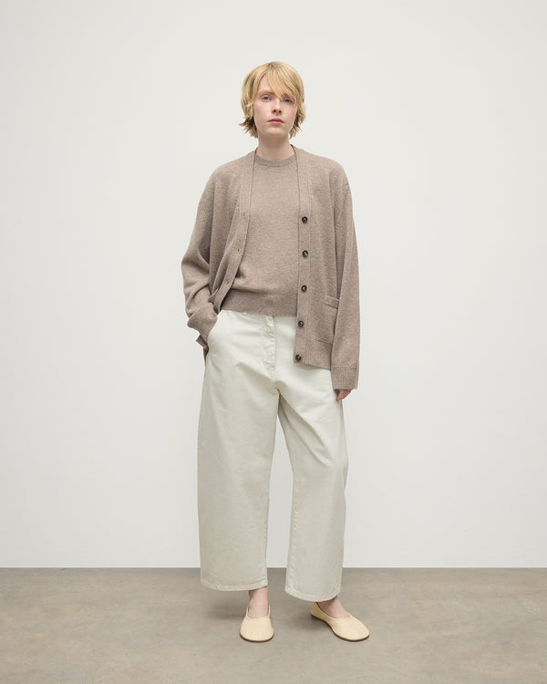 johnstons of elgin Boyfriend-Fit Light Brown Cashmere Cardigan