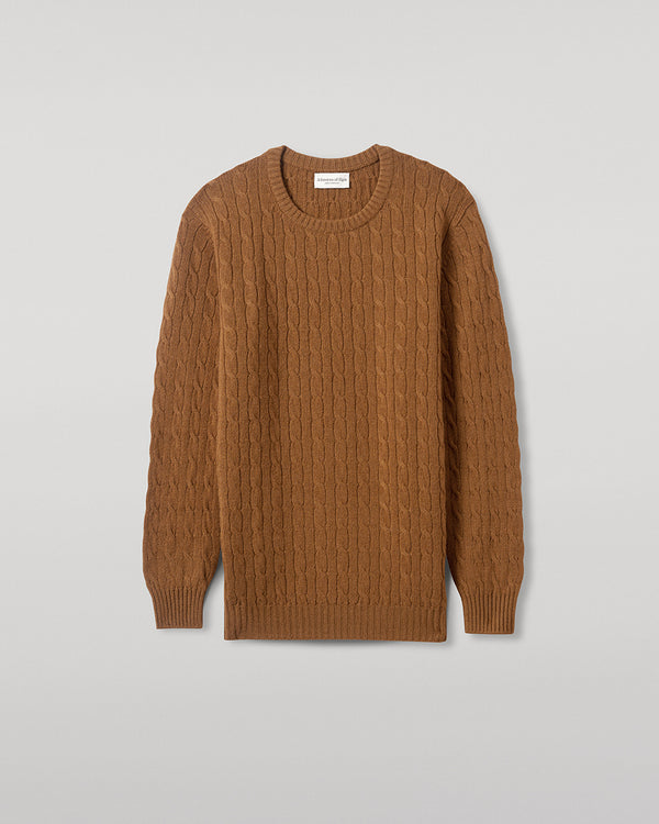 Johnstons Of Elgin Cable Knit Dark Camel Cashmere Jumper
