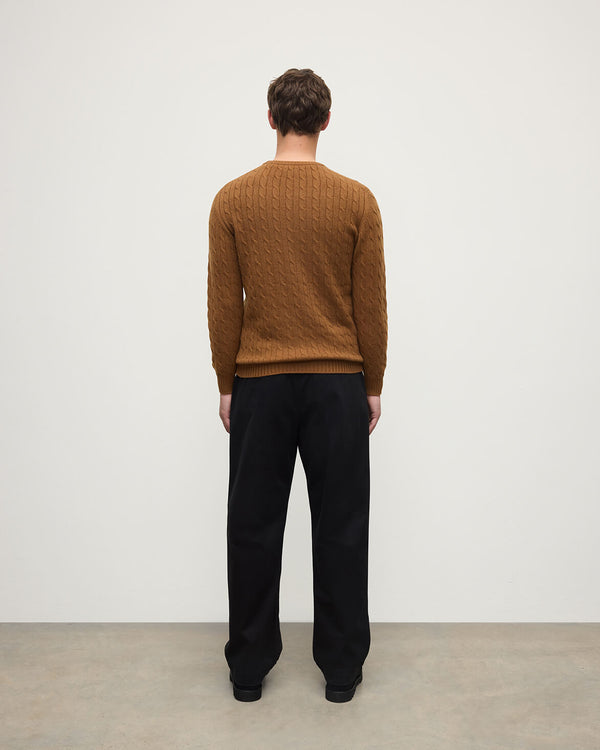 Johnstons Of Elgin Cable Knit Dark Camel Cashmere Jumper
