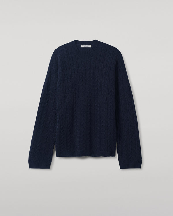 Johnstons Of Elgin Cable Knit Dark Navy Cashmere Jumper