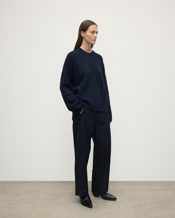 Johnstons Of Elgin Cable Knit Dark Navy Cashmere Jumper