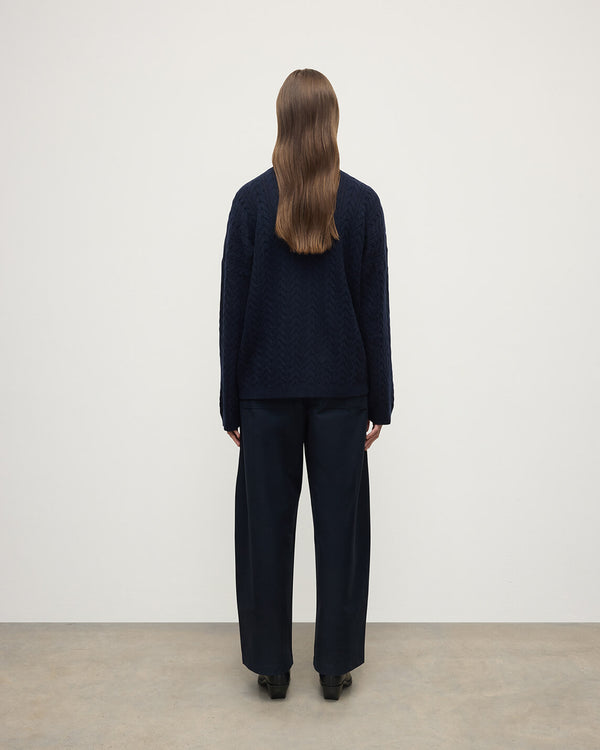 Johnstons Of Elgin Cable Knit Dark Navy Cashmere Jumper