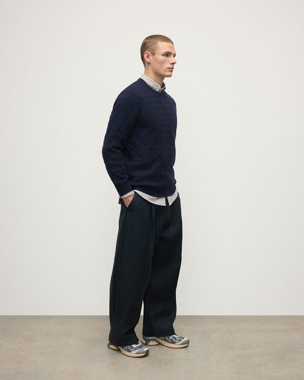 Johnstons Of Elgin Cable Knit Dark Navy Cashmere Jumper