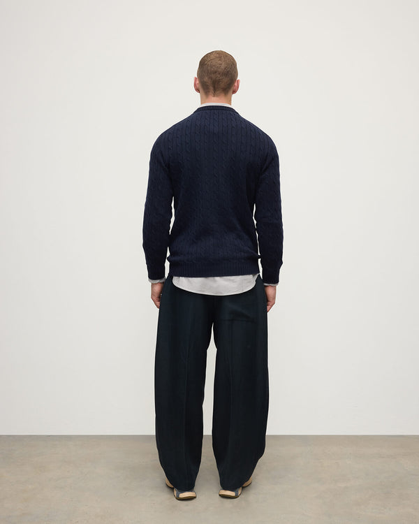 Johnstons Of Elgin Cable Knit Dark Navy Cashmere Jumper