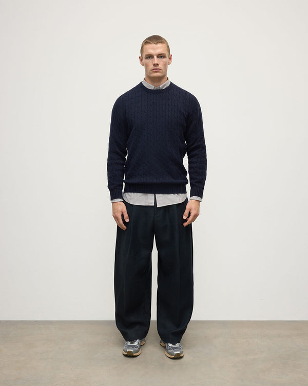 johnstons of elgin Cable Knit Dark Navy Cashmere Jumper