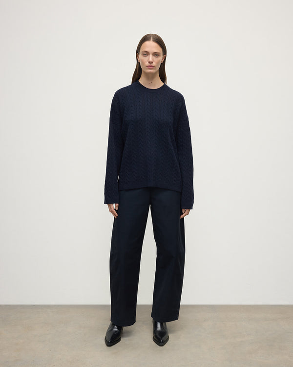 johnstons of elgin Cable Knit Dark Navy Cashmere Jumper