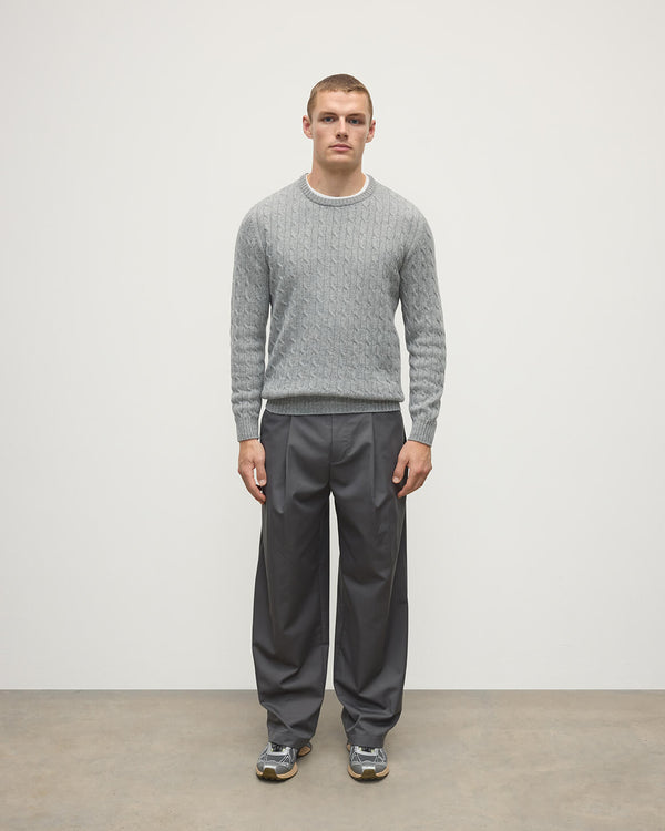 johnstons of elgin Cable Knit Light Grey Cashmere Jumper