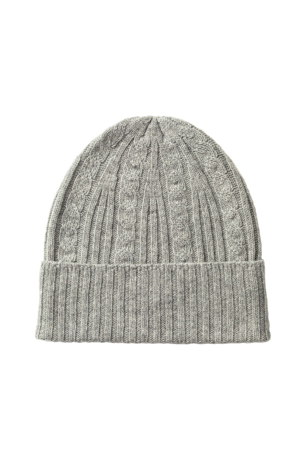 johnstons of elgin Cable & Rib Light Grey Cashmere Beanie