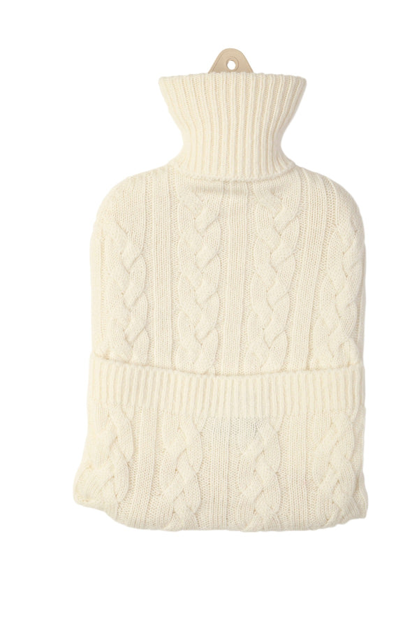 Johnstons Of Elgin Cable White Cashmere Hot Water Bottle