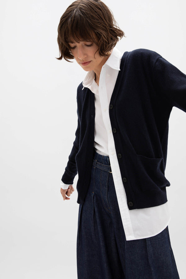 Johnstons Of Elgin Cashmere Dark Navy Boyfriend Cardigan