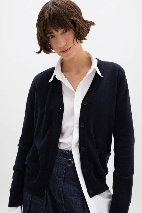 johnstons of elgin Cashmere Dark Navy Boyfriend Cardigan