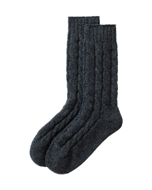 johnstons of elgin Cashmere Donegal Cable Blue Socks