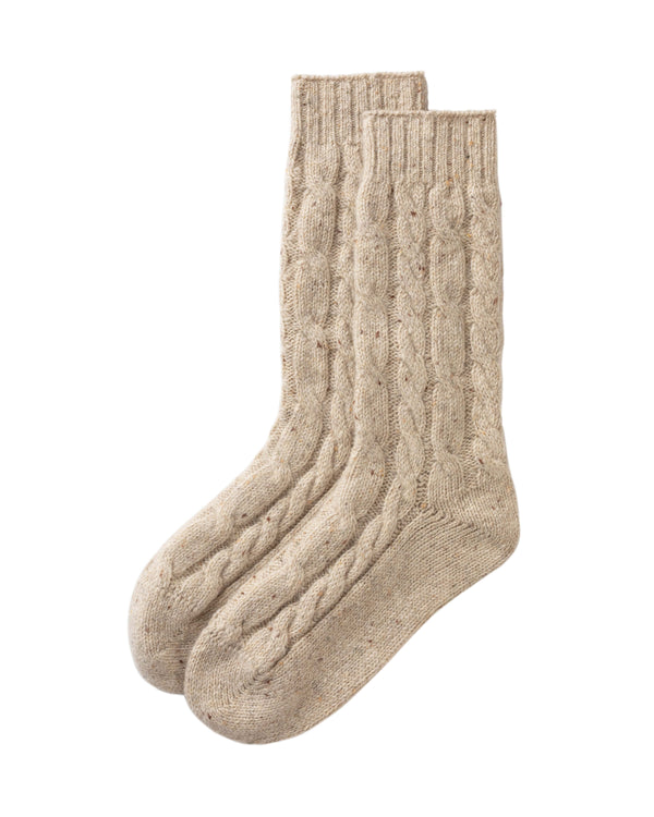 johnstons of elgin Cashmere Donegal Cable Cream Socks