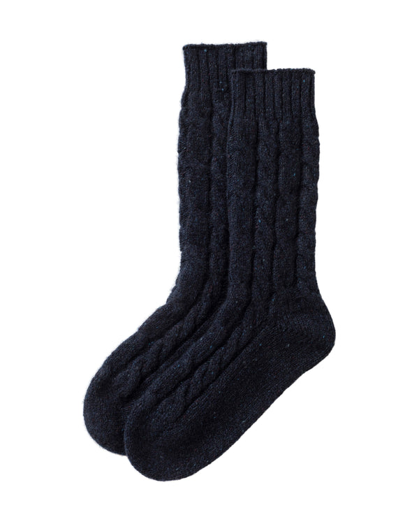 johnstons of elgin Cashmere Donegal Cable Dark Navy Socks