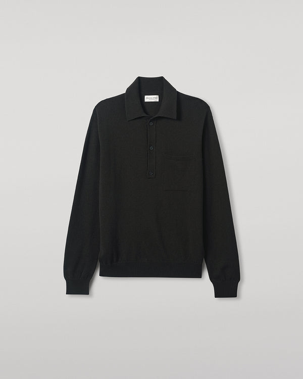 Johnstons Of Elgin Cashmere Long Sleeve Dark Grey Poloshirt