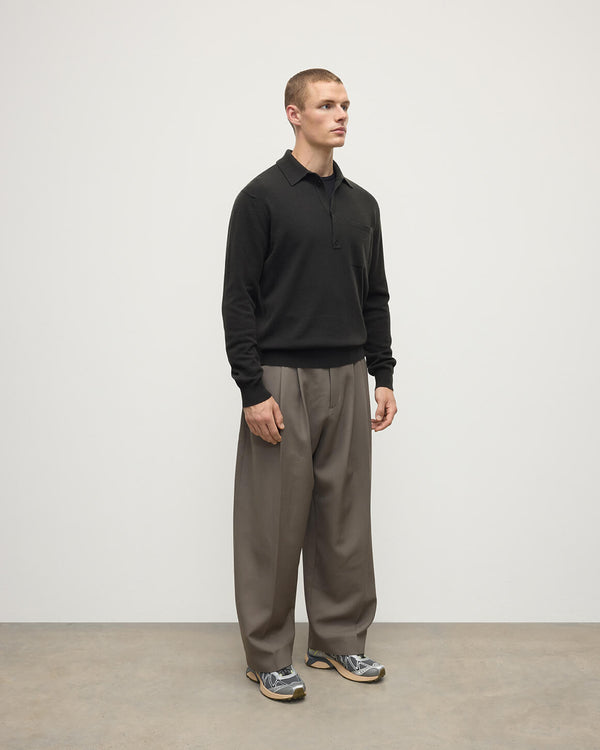 Johnstons Of Elgin Cashmere Long Sleeve Dark Grey Poloshirt