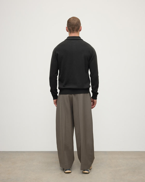 Johnstons Of Elgin Cashmere Long Sleeve Dark Grey Poloshirt