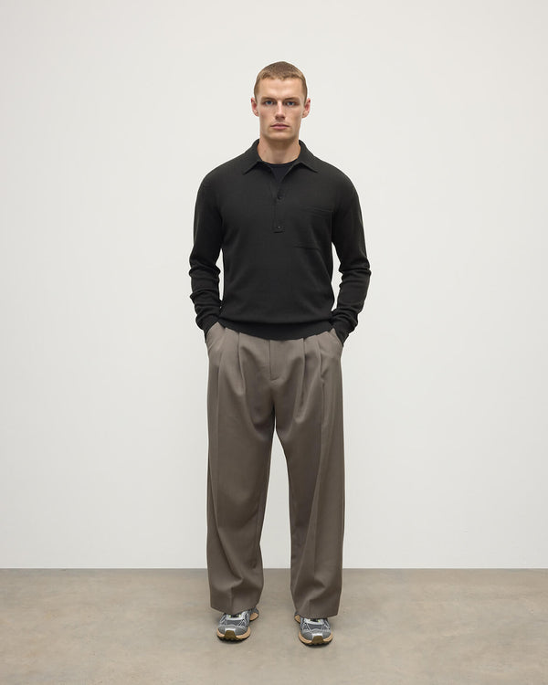 johnstons of elgin Cashmere Long Sleeve Dark Grey Poloshirt