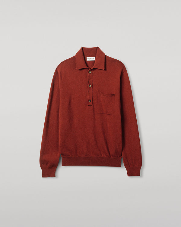 Johnstons Of Elgin Cashmere Long Sleeve Dark Red Polo Shirt